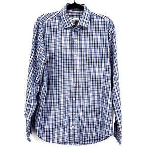 Peter Millar Mens Shirt L Blue Plaid Work Golf Prep Cotton Collared Button-Up